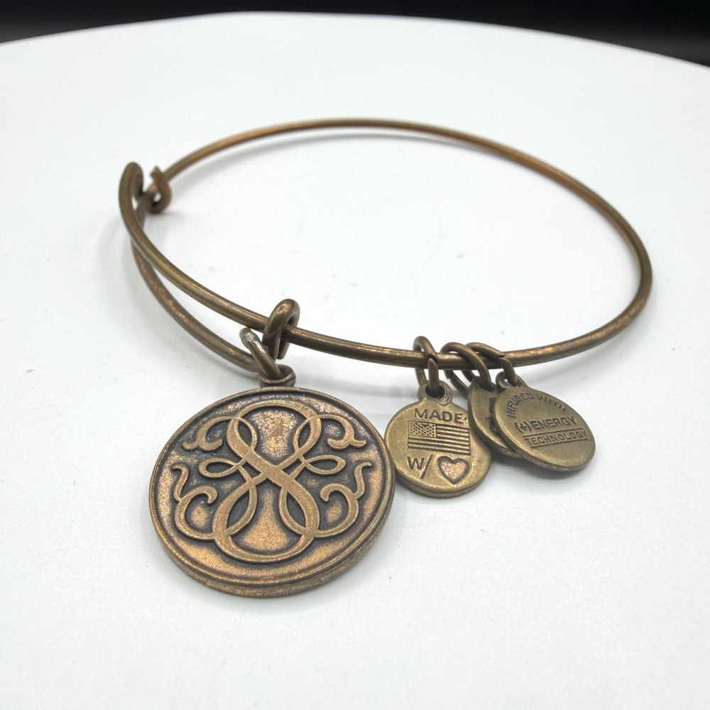 Alex and Ani Bronze Tone Scroll Charm Expandable Bangle Bracelet Made in USA
